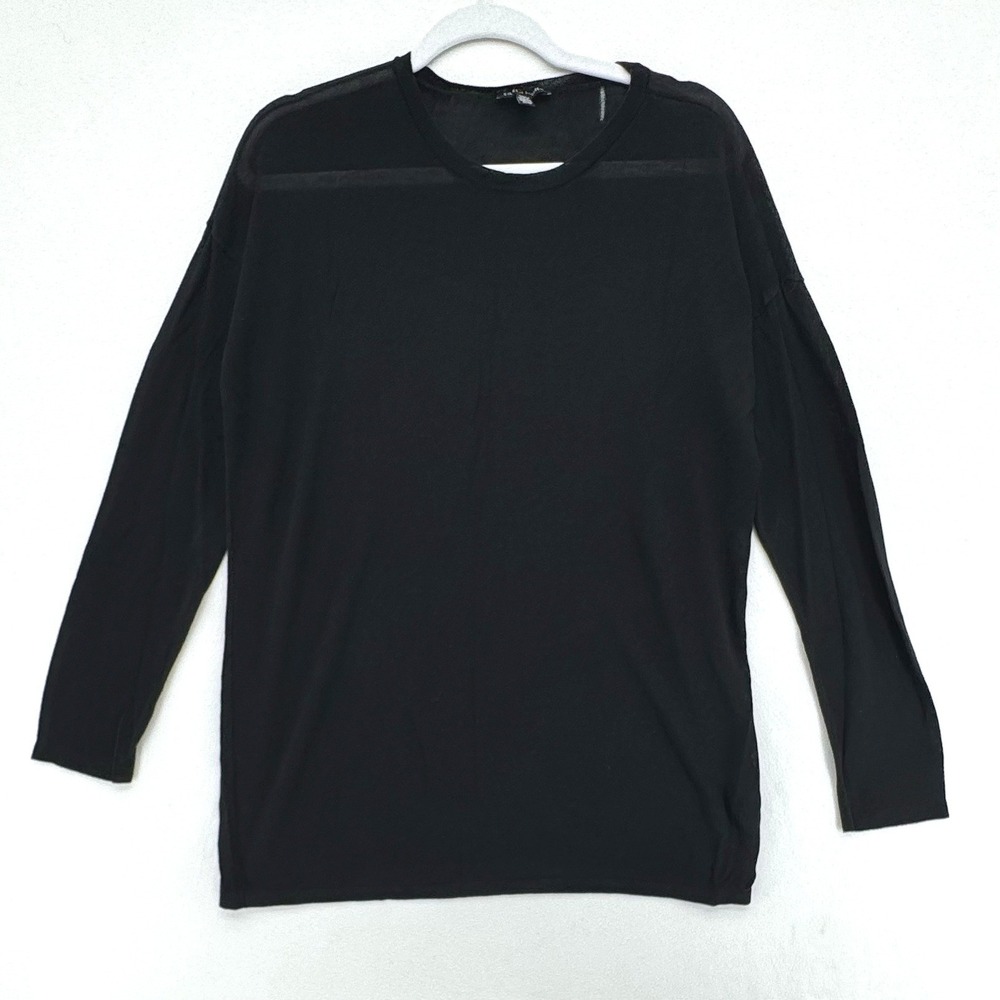 Eileen Fisher Women XS Black Tencel Lyocell Blend Sheer Panel Minimalist Luxe